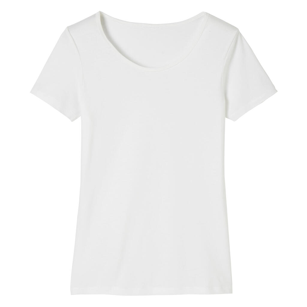 T-shirt fitness manches courtes droit coton col rond femme blanc glacier